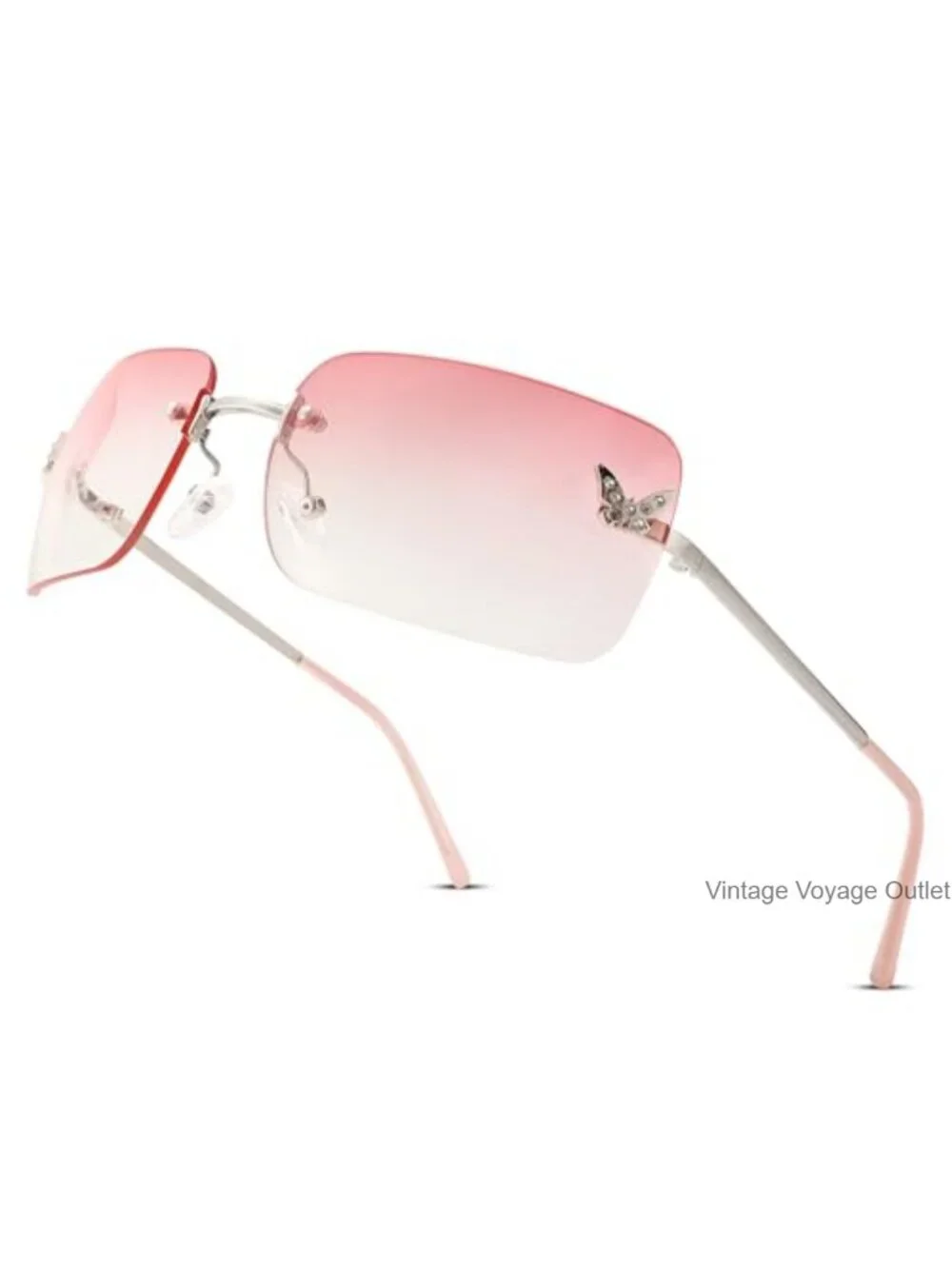 Y2K Rimless Butterfly Sunglasses Women UV400 Rectangle Shades